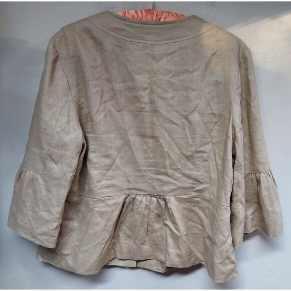 George ME Designs by Mark Eisen Womens 14 Khaki Peplum Blazer Jacket Linen Blend - Picture 2 of 6